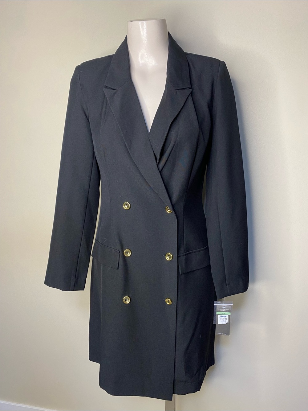 Sharagano Black Double Breasted Blazer Dress Gold Buttons Size 8 NWT - Picture 2 of 7